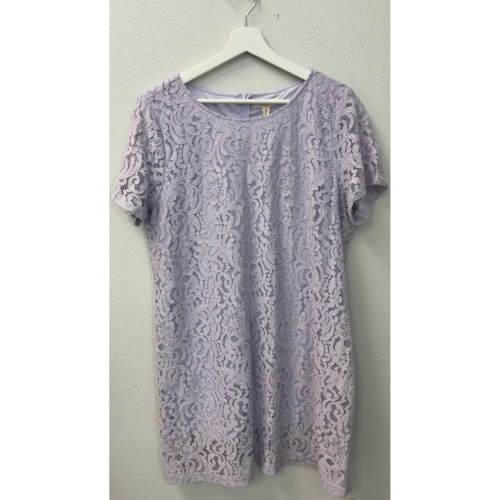 Sandy & Sid Lace Shift Dress XL Purple Floral Short Sleeve Wedding Guest